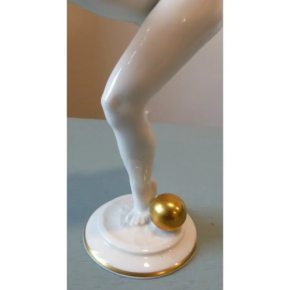 Hutschenreuther Art Deco Nude Woman Figurine Gold Ball 8.5